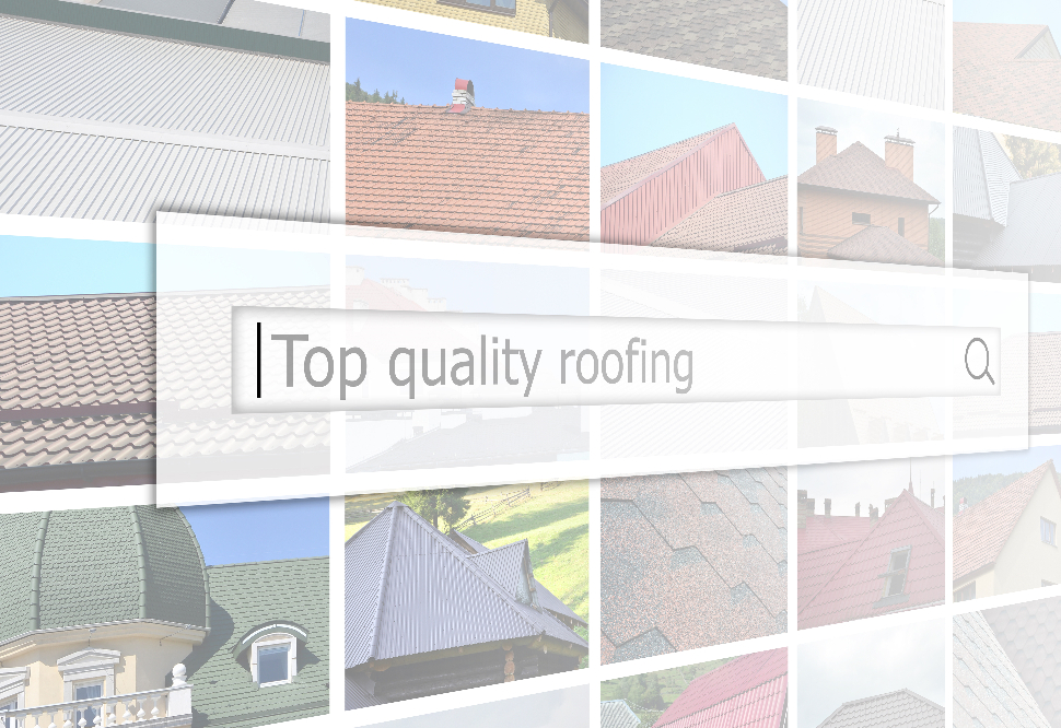 Search bar for a roofing company with pictures of roofs